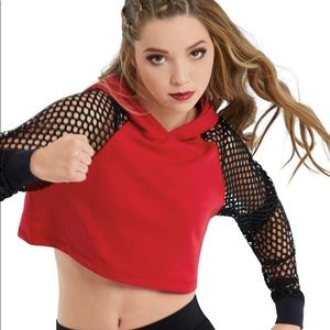 Balera Cropped Dance Hoodie with fishnet sleeves
